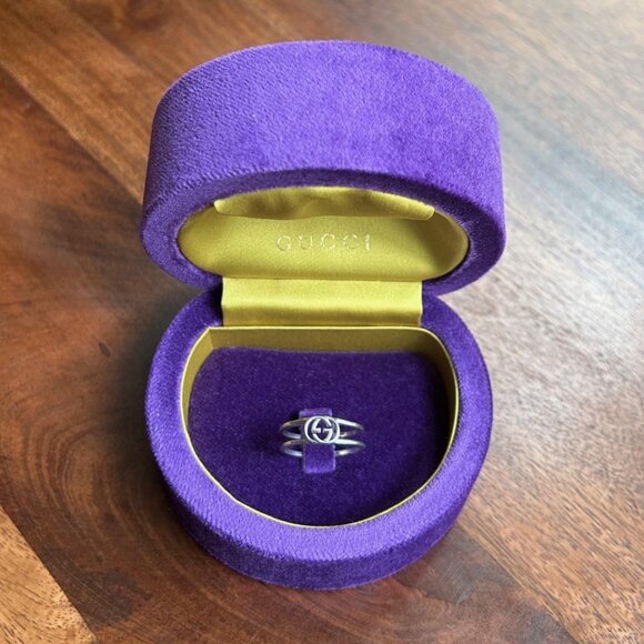 GUCCI Sterling Silver Interlocking G Open Band Ring Size 9 - Picture 2 of 8